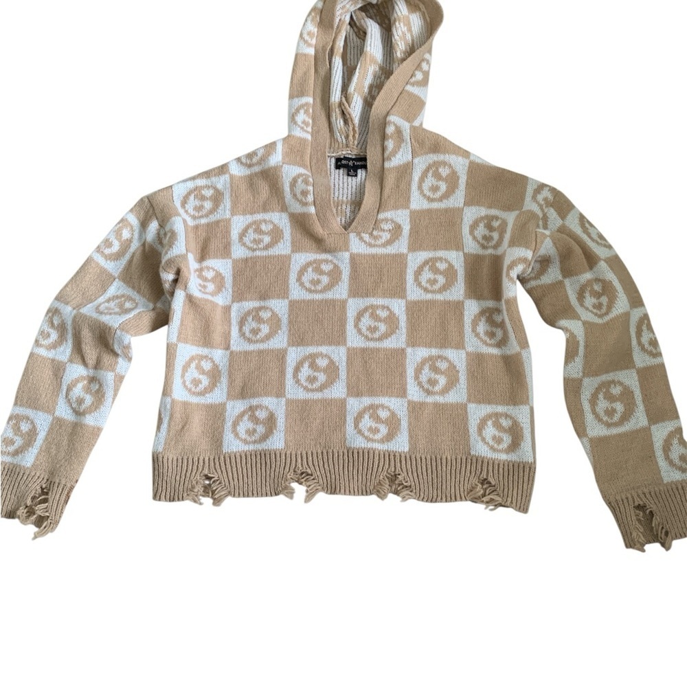 Almost Famous Beige and White Knit Hoodie